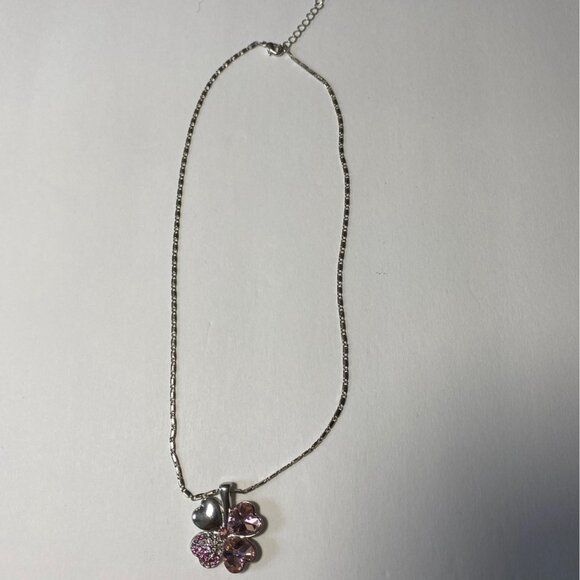 Austrian Crystal Clover Hearts Necklace W/ Swarovski Elements Pink Pendant 16in - Picture 2 of 5